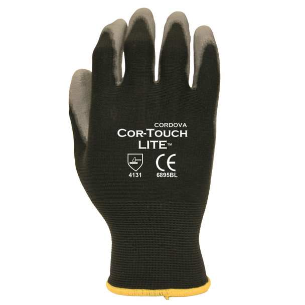 6895BS COR-TOUCH LITE PREMIUM  15-GAUGE  BLACK NYLON SHELL  GRAY POLYURETHANE PALM COATING Cordova Safety Products