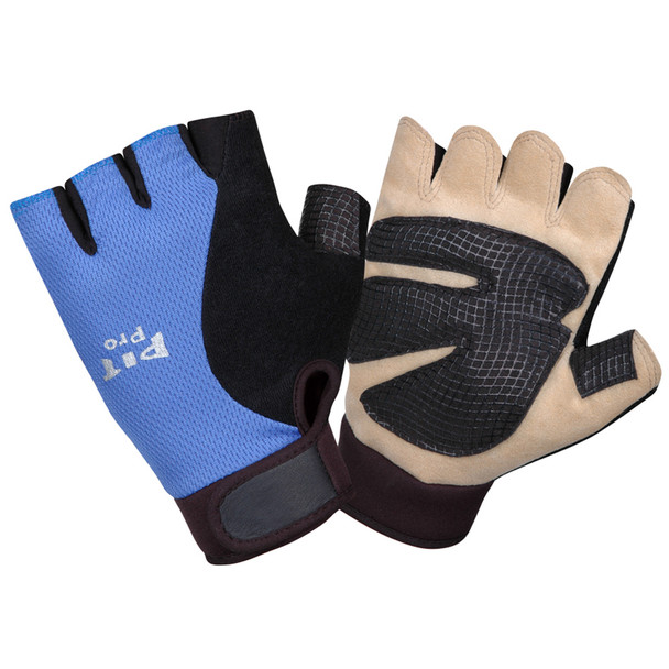 77771 PIT PRO ACTIVITY GLOVE  TAN SYNTHETIC LEATHER PALM  GEL FOAM PADDING  BLUE/BLACK SPANDEX BACK  HALF FINGERS  HOOK & LOOP CLOSURE  LARGE Cordova Safety Products