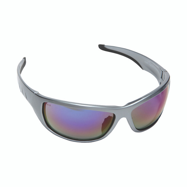 E03S65 AGGRESSOR DARK SILVER FRAME  BLUE MIRROR LENS  TPR NOSE PIECE & TEMPLES Cordova Safety Products