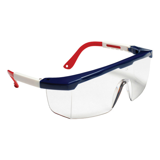 EJNWR10ST RETRIEVER RED  WHITE & BLUE FRAME  CLEAR ANTI-FOG LENS WITH INTEGRATED SIDE SHIELDS  ADJUSTABLE TEMPLES Cordova Safety Products