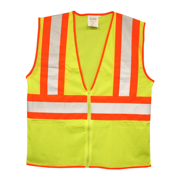 VZ251P5XL CLASS II  LIME MESH VEST  ZIPPER CLOSURE  TWO-TONE CONTRASTING TRIM/REFLECTIVE TAPE  INSIDE LOWER POCKET Cordova Safety Products