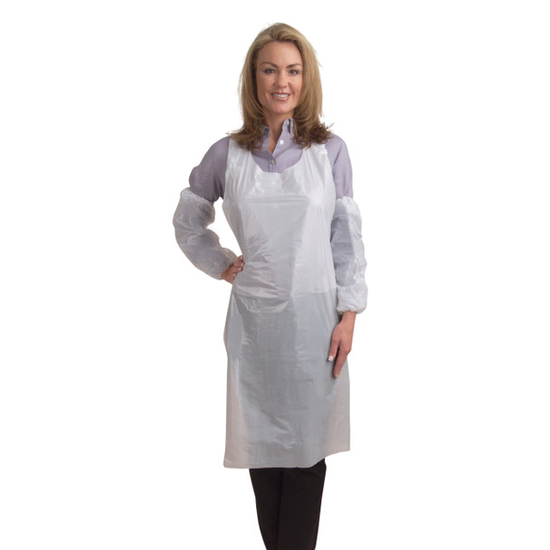 PA2846 1.25 MIL WHITE POLYETHYLENE APRON  EMBOSSED  28" X 46"  INDIVIDUALLY POLYBAGGED Cordova Safety Products