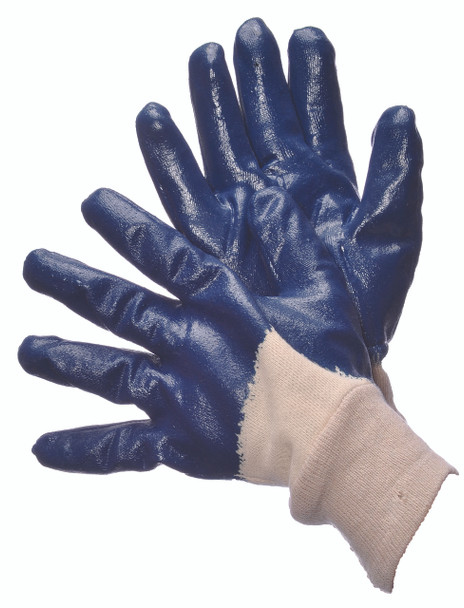 96-6120  - SMOOTH FINISH BLUE NITRILE COATED WITH KNIT WRIST  CHEMICAL RESISTANT GLOVES