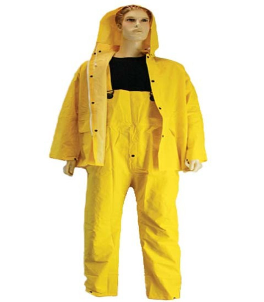 10-710  - PVC / POLYESTER 3 PIECE RAINSUIT 
- DETACHABLE HOOD  RAINWEAR