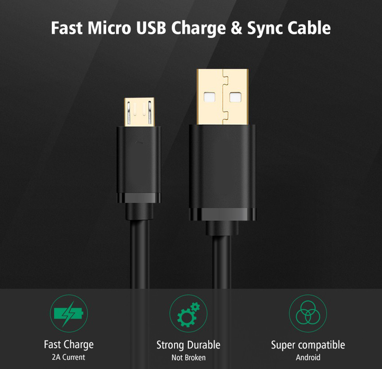 2M White 5V 2A Micro USB 22AWG Fast Charging Cable