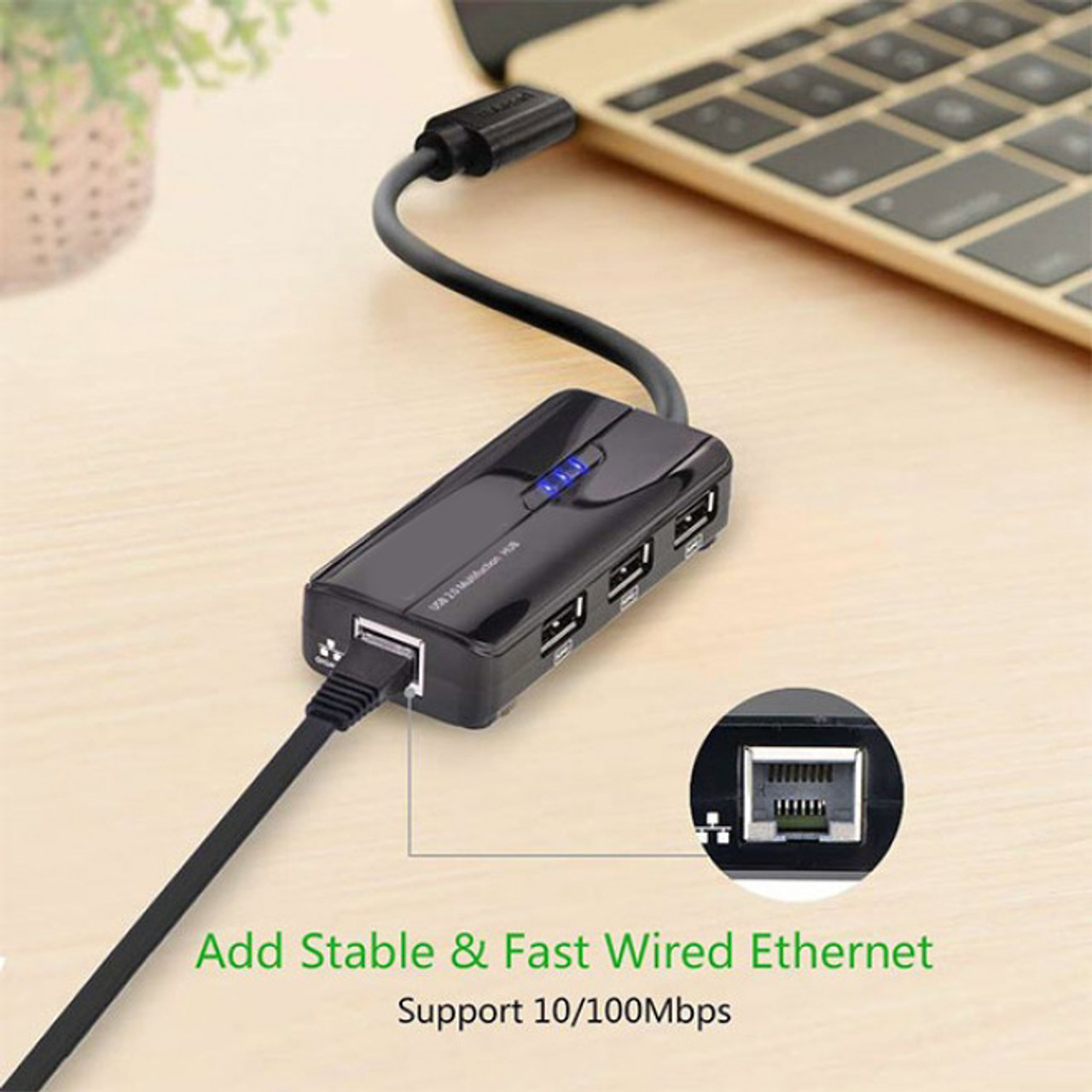 20CM USB 3.1 Type-C Male to 10/100 LAN & USB 3 Port Hub