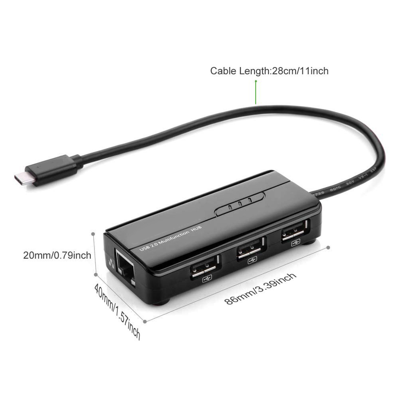 20CM USB 3.1 Type-C Male to 10/100 LAN & USB 3 Port Hub