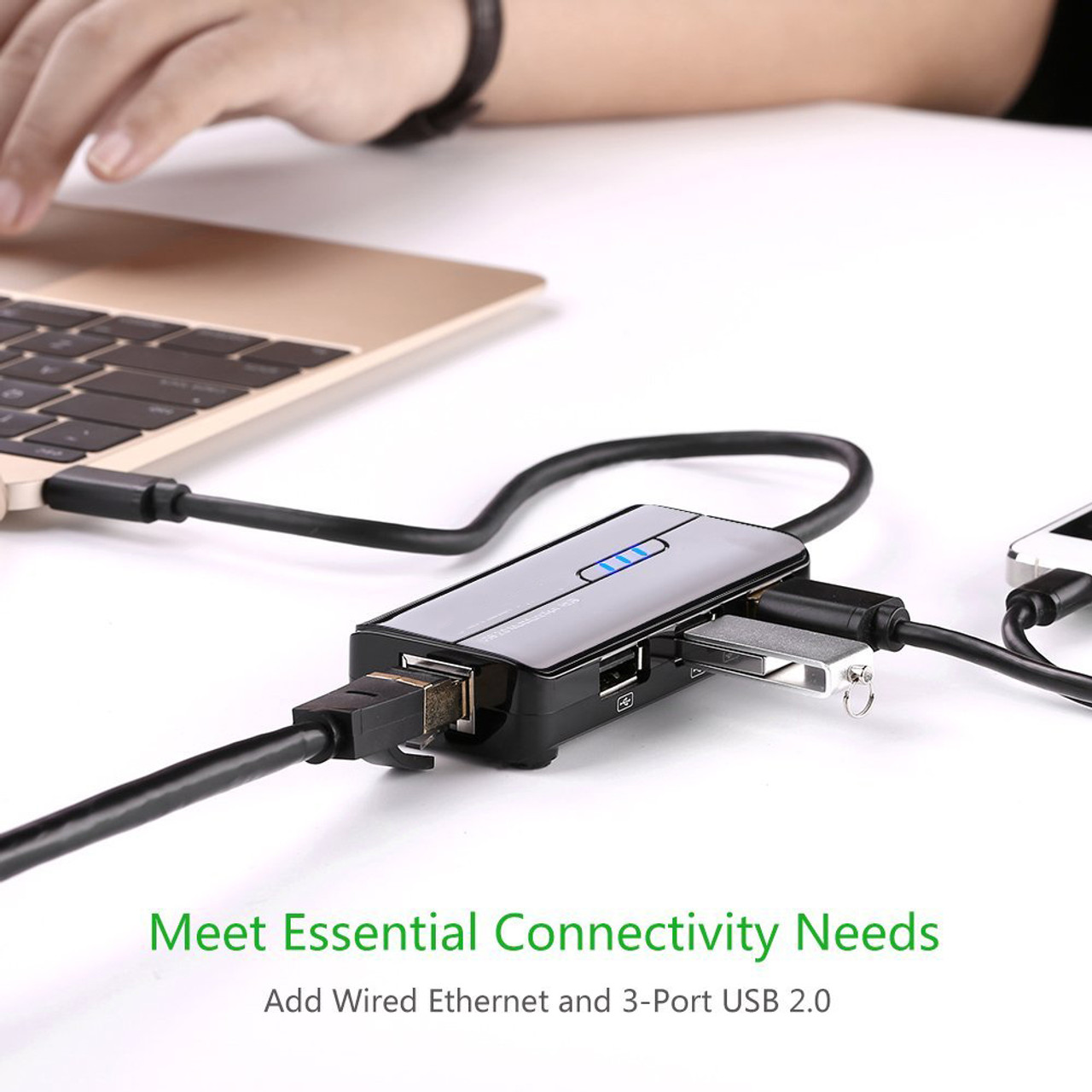 20CM USB 3.1 Type-C Male to 10/100 LAN & USB 3 Port Hub