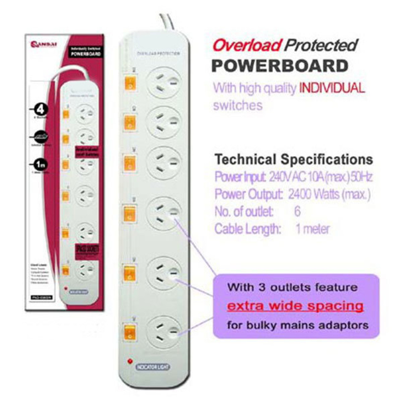 6 Way Power Board with Individual Switch