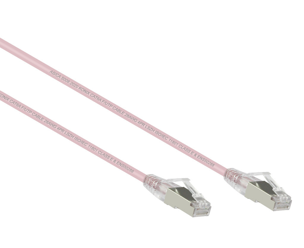 0.3M Salmon Pink Small Diameter CAT6A 10G F/UTP 28AWG Cable LSZH ( Component Test )