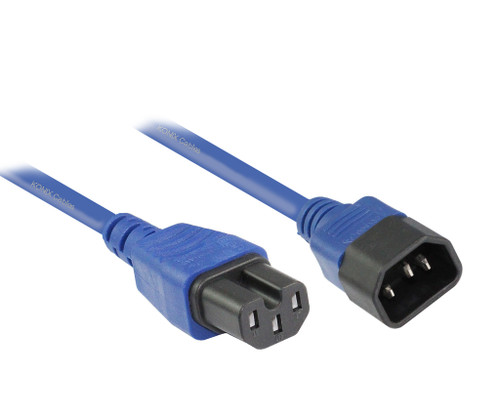 1M IEC C14 to C15 High Temperature Power Cable 3x1.0mm2 in Blue