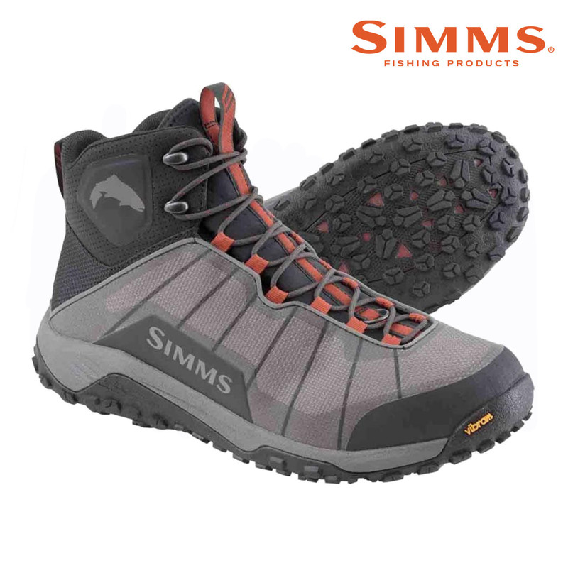 Simms Men's Flyweight Wading Boot with a Vibram Sole Side and Bottom View