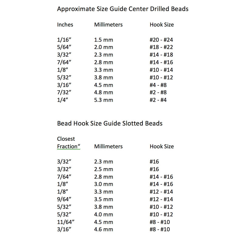Slotted tungsten bead size chart clearance