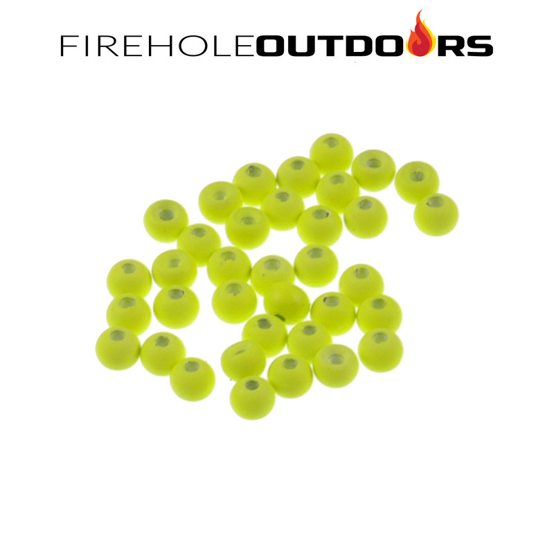 Close Up View of Firehole Stones Round Tungsten Beads in the color Chartreuse 