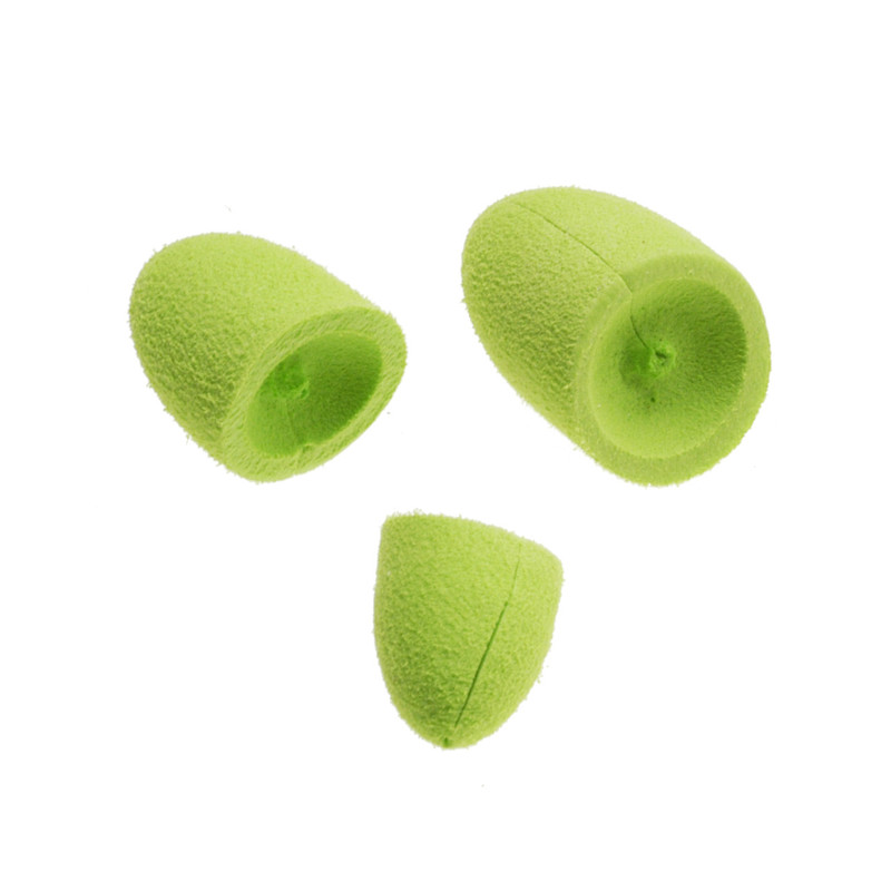 Close Up View Three Sizes of Soft TCS Foam Popper Bodies Chartreuse 