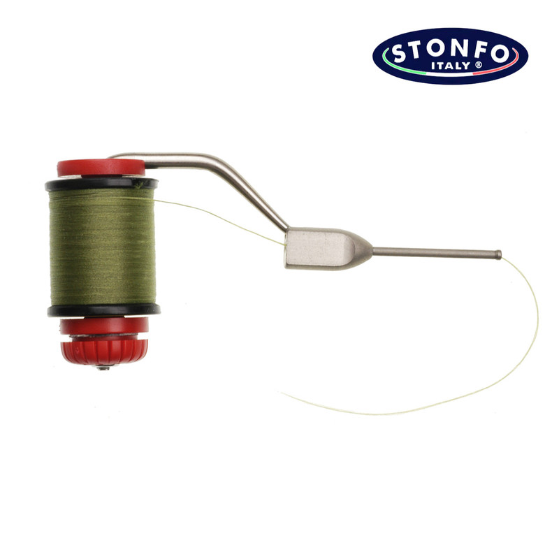Stonfo Elite Bobbin Red Shown With a Spool of Thread Loaded