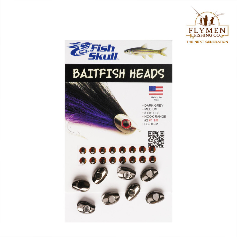 A Pack of Flymen Fish-Skull Baitfish Heads Dark Grey 