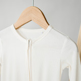 Ribbed Bamboo Footed Zipper Sleeper - Ivory Ribbed Bamboo Footed Zipper Sleeper - Ivory