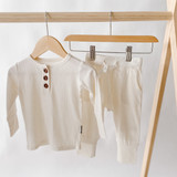 Ribbed Bamboo Top & Bottom Set - Ivory (with draw string & pocket pants) 6-12m