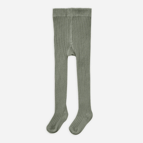 Quincy Mae Solid Ribbed Tights in Basil