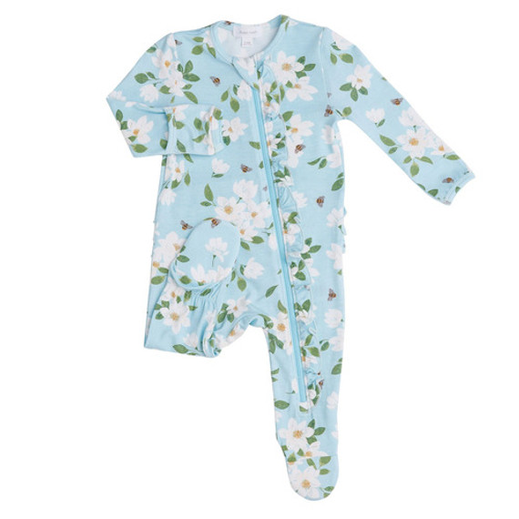 Angel Dear Ruffle Front Zipper Footie - Magnolia Blue Angel Dear Ruffle Front Zipper Footie - Magnolia Blue