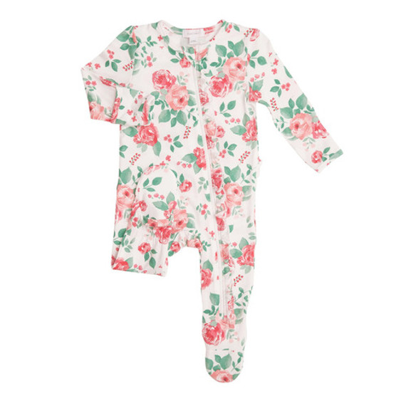 Angel Dear Ruffle Front Zipper Footie - Rose Garden