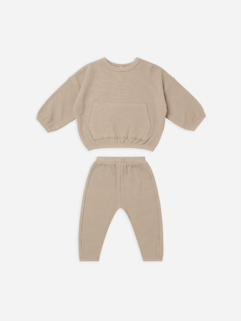 Quincy Mae Waffle Top Pant Set - Warm Grey