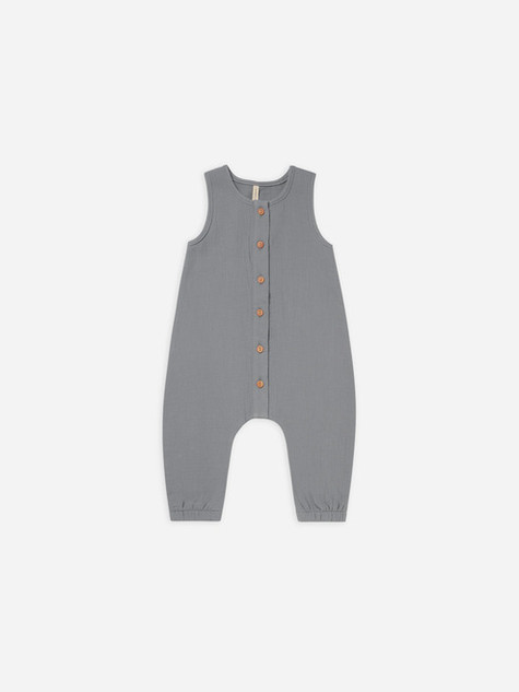Quincy Mae Woven Button Jumpsuit - Washed Indigo
