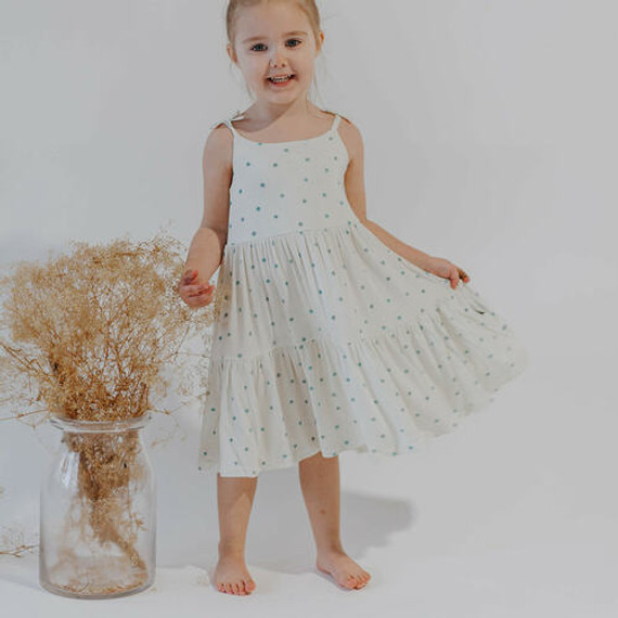 Shoulder Tie Dress - Watercolor Polka Dots Shoulder Tie Dress - Watercolor Polka Dots