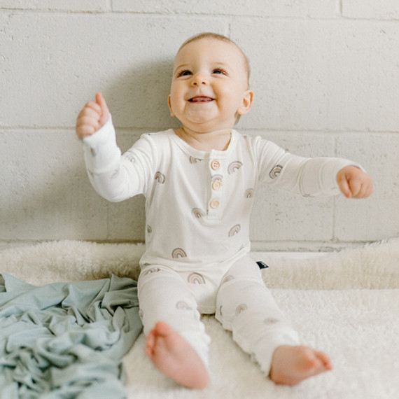 Long Sleeve Buttoned Romper - Driftwood Rainbow