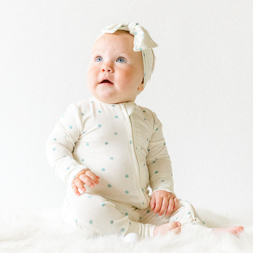 Sleeper with Fold-over Cuffs - Watercolour Polka Dots