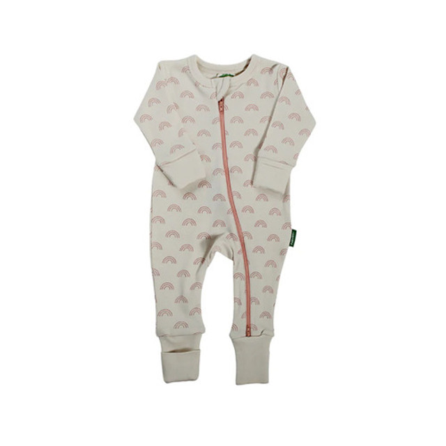 Parade Organics 2 Way Zip Romper Long Sleeve no mitts- Peach Rainbows Parade Organics 2 Way Zip Romper Long Sleeve no mitts- Peach Rainbows