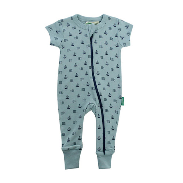 Signature Print '2-Way' Zip Romper Short Sleeve -Sailboats Signature Print '2-Way' Zip Romper Short Sleeve -Sailboats