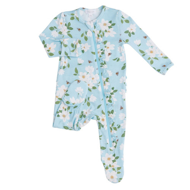 Angel Dear Ruffle Front Zipper Footie - Magnolia Blue Angel Dear Ruffle Front Zipper Footie - Magnolia Blue