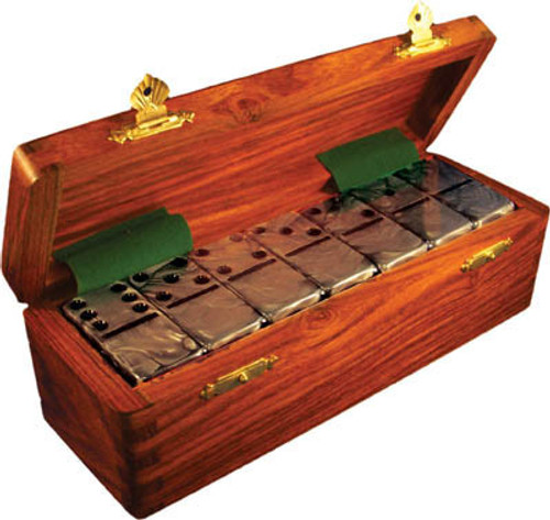 Double Six Dominos in Wood Case - Silver