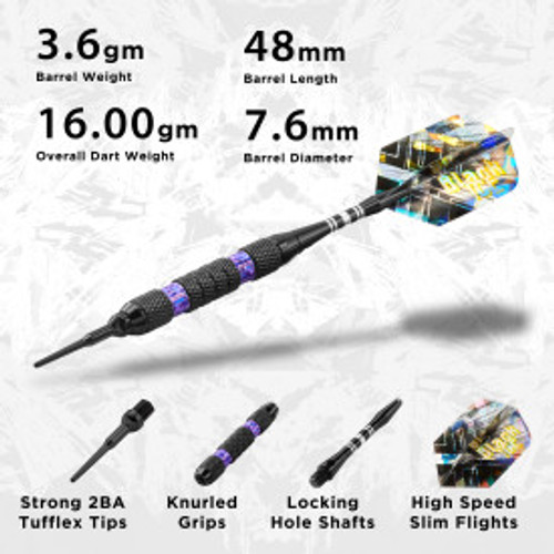 Great Lakes Dart Viper Black Ice Purple Soft Tip Darts 16g Great Lakes Dart Viper Black Ice Purple Soft Tip Darts 16g