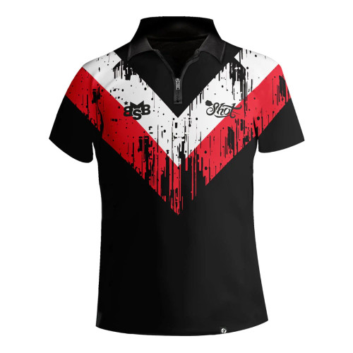 Shot Darts Michael Smith White Strip Polo Shirt White