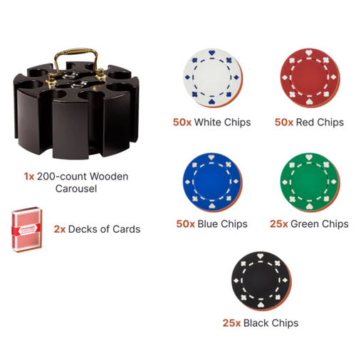 Suited Wood Carousel 200 Ct Poker Chip Set