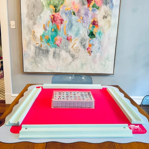 Mahjong Wavy Mat -  Blue Center/Green Scallop