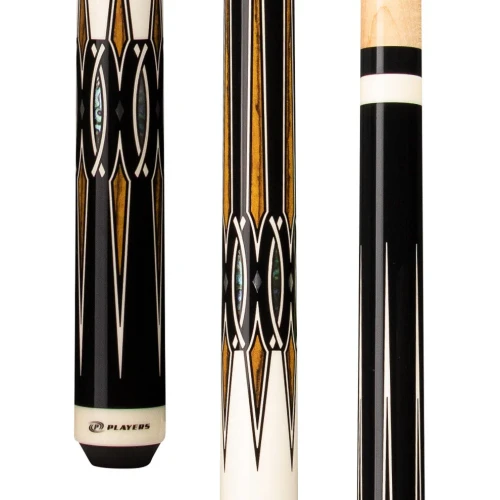 Players E2332 White Black Abalone Wrapless Pool Cue | 2-Piece Hard Rock Maple