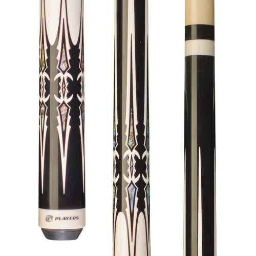 Players G-4112 Black & White Dagger Pool Cue | Wrapless Canadian Maple
