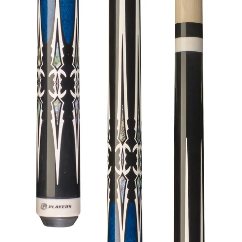 Players Black & Blue Wrapless Pool Cue | G-4113 | Mother-of-Pearl Inlays