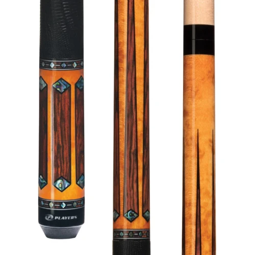 Players G4141 Gold Stain Maple & Cocobolo Pool Cue | Embossed Leather Wrap