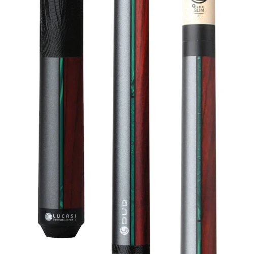 Lucasi Custom LZDU12 Duo Pool Cue | Gunmetal & Stained Zebrawood | Leather Wrap