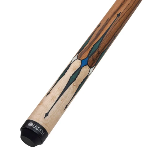 Lucasi Lux Matte Natural Birdseye Maple & Blue/White Diamond Cue with Zebrawood Handle (LUX64)