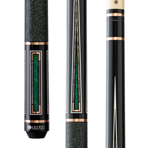 Lucasi Custom LCAD01 Art Deco Pool Cue | Grey Birdseye & Malachite | Irish Linen Wrap
