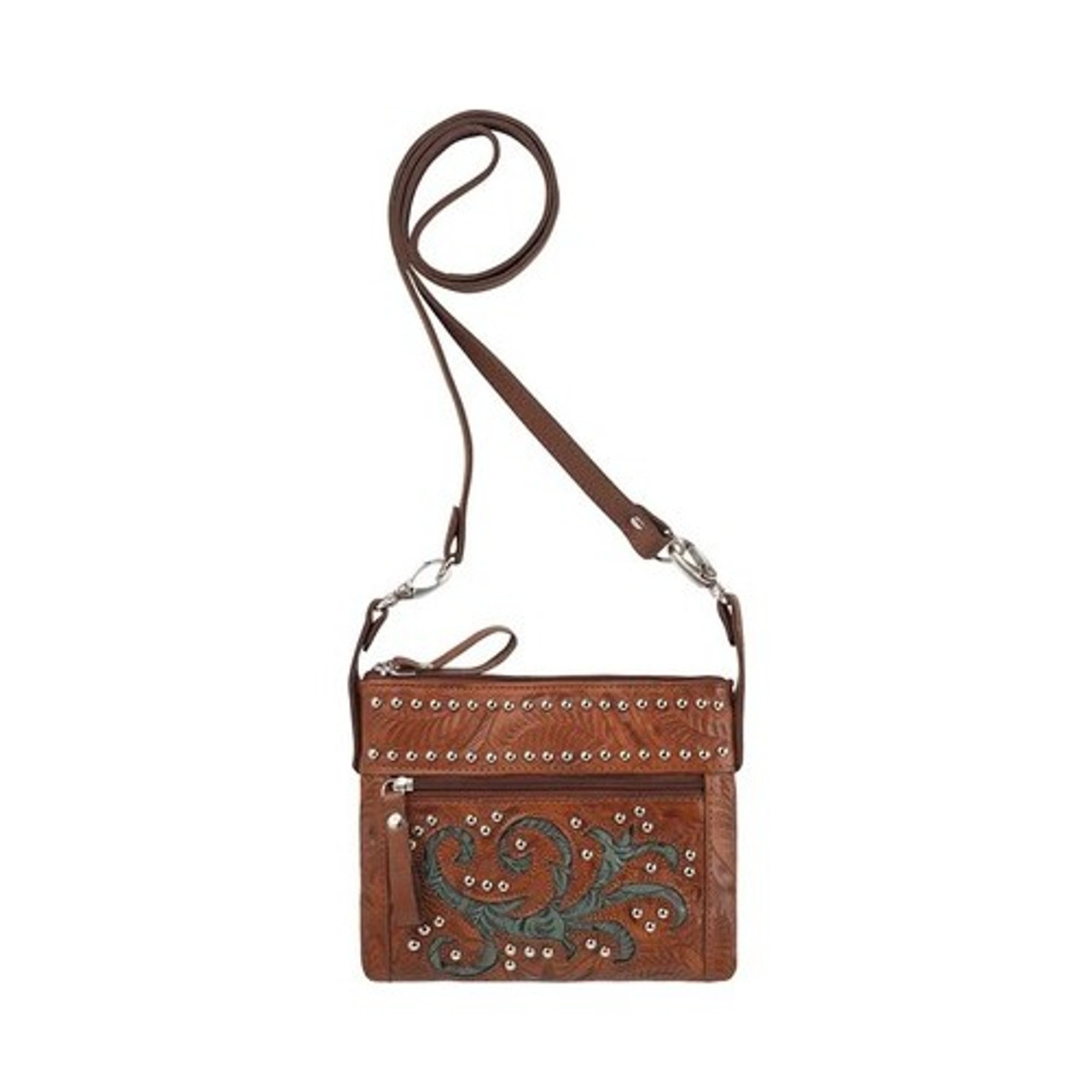 American West Texas Two Step Small Crossbody Bag/Wallet - Chocolate / Pony Hair
