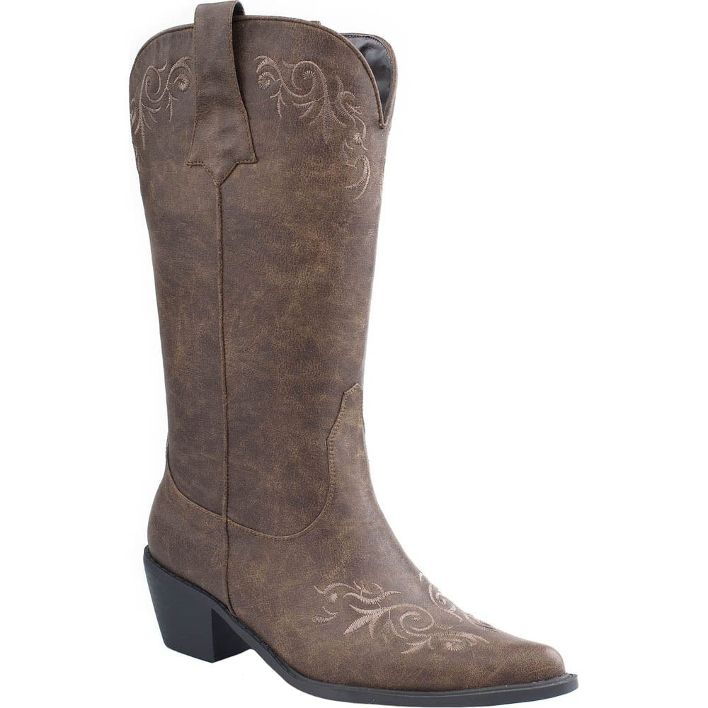 knee length dresses for ladies Mirabelle Victorian Mid-Calf Leather Boots in Teak Rustic – WardrobeShop