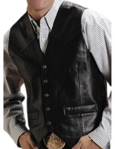 Roper Western Vest Mens Leather Vest Snap Black 02-075-0520-0500 BL Roper Western Vest Mens Leather Vest Snap Black 02-075-0520-0500 BL