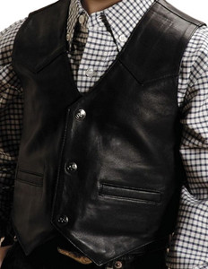 Roper Western Vest Boys Kids Leather Black 02-094-0520-0500 BL Roper Western Vest Boys Kids Leather Black 02-094-0520-0500 BL